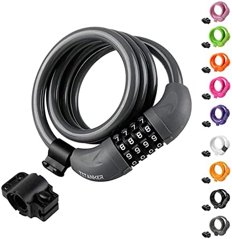 Titanker Bike Cable Lock, Bike Locks Cabo de 4 pés de bloqueio de bicicleta de combinação resetável em enrolada com suporte de montagem 1/2 polegada