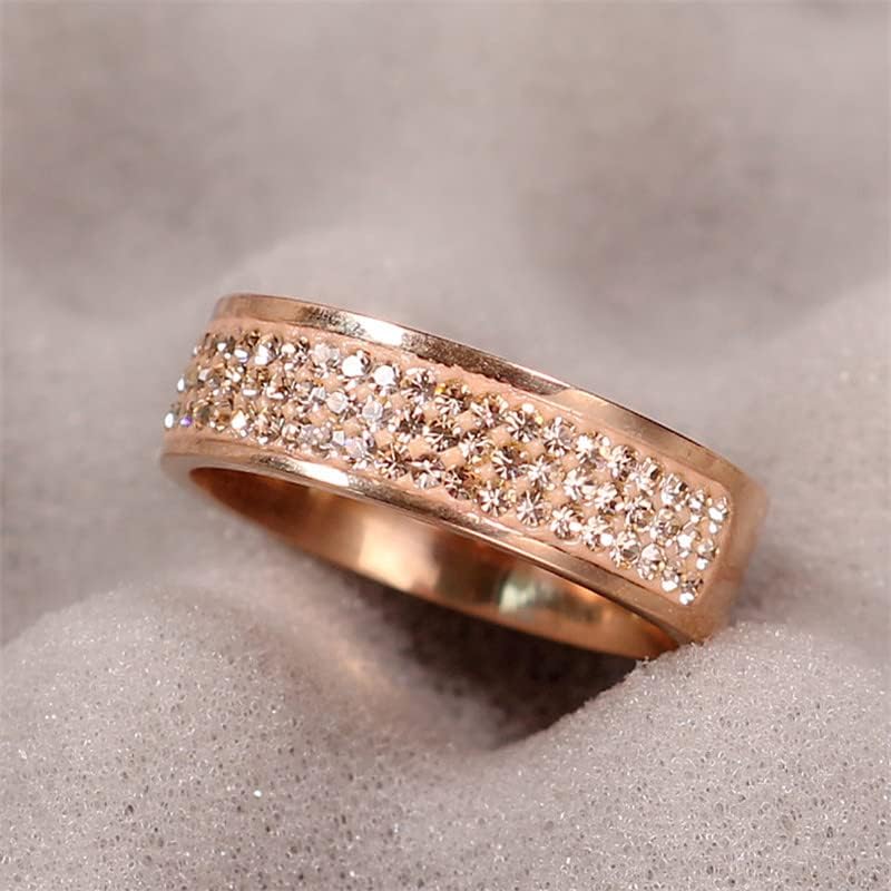 Kolesso Rose Gold Famous Brand Brand Zircon Ring 8mm meio círculo de três linhas Crystal 316L Rings de dedos para mulheres