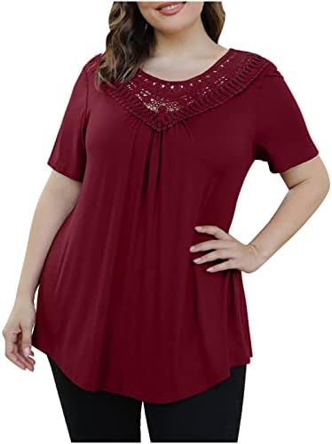 Tops femininos de grandes dimensões camisetas de renda no pescoço casual camisetas fluidas e fluidas de tamanho de blusa para meninas