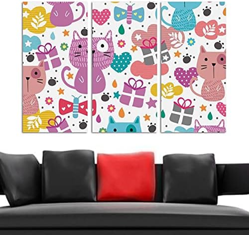 Arte de parede para sala de estar, pintura a óleo na tela grande gato emoldurado obra de arte fofa para decoração de quarto de casa 24 x48