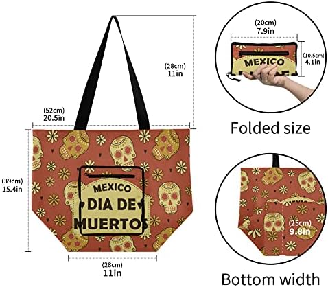 Dia morto dia Muertos Halloween Skull Mexicano Saco de ombro dobrável Bag reutilizável bolsa de compras pesadas