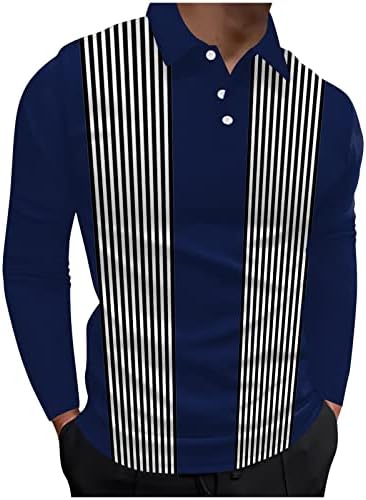 Camisas pólo masculinas do PDFBR, mola de manga longa de manga longa botão de retalhos de golfe de golfe de golfe muscular