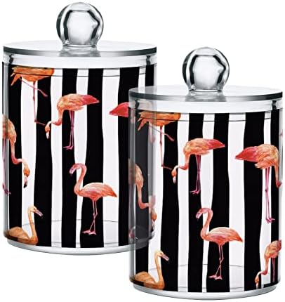 Hjjkllp 4 pacote flamingo Black Stripe Clear Plástico Jarra de boticário Conjunto para cotonete de algodão, cotonete,