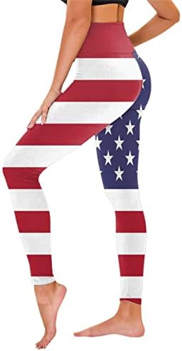 American Flag Leggings estrelas magras e listras estampadas tornozelo de legging de legging mole escova o treino atlético Butting