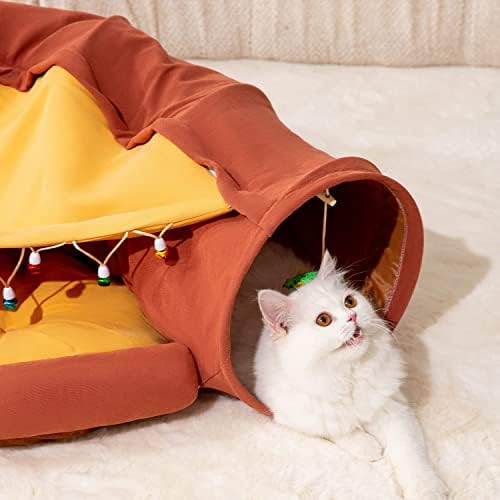 Túnel de gato HipiPet para gatos internos, tubo de gato com cama de gato lavável dobrável, brinquedo de gato premium para um gato