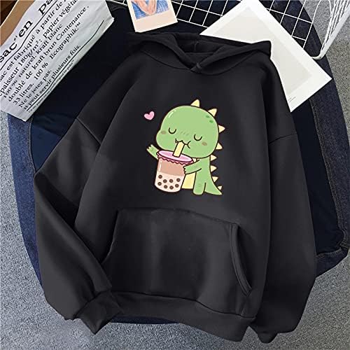 Kuaaileya Tops Tops Crewneck Sorto de moletom de dinossauro sólido Pullover de dinossaurão Dinino Dinô Manga Longa bolso para o outono