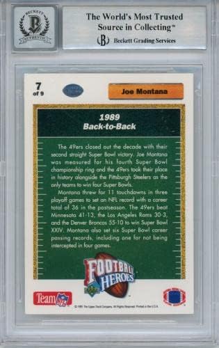 Joe Montana autografou 1991 Upper Deck 7 Cartão de negociação BAS 10 LAB