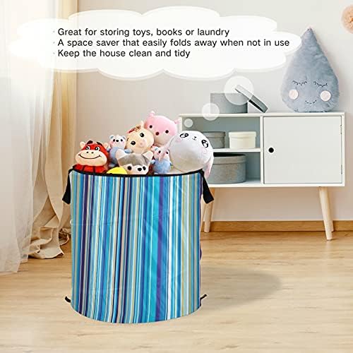 Blue Stripes Pop Up Up Laundry Horse com tampa de cesta de armazenamento dobrável Bolsa de roupa dobrável para a organização