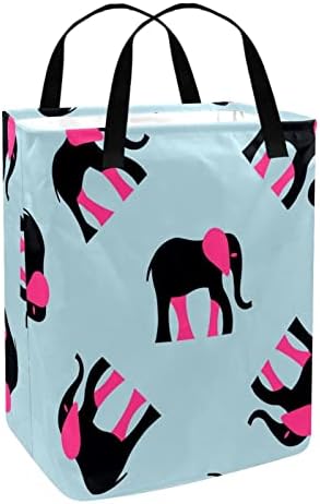 Fêmea de elefante preto elefante rosado impressão cesto de roupa dobra