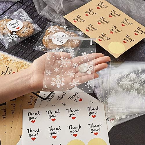 Sacos de doces de plástico pandahall sedáveis ​​Sacos de tratamento de floco de neve de celofane com papel kraft agradecimento