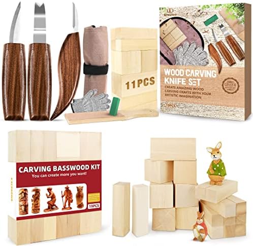 19pcs Kit de escultura em madeira com 19pcs Basswood Carving Blocks Set