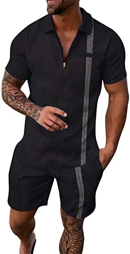 Camisa e shorts casuais de manga curta masculinos definem roupas de verão de duas peças.