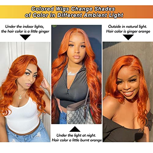 Anmanbeauty Ginger Orange Lace Front Wigs Human Human 350# 13x4 HD Lace Body Wave Wigs 150% Densidade queimada Ginger peruca Human Human Colored Wigs pré -arrancados com nós branqueados naturais de cabelo natural 30 polegadas