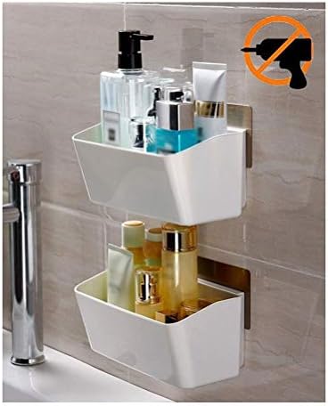 Caixa de armazenamento de parede Zhanmam Plástico tempero de cozinha de cesta de banheiros de cesta de banheiros de higiene pessoal da prateleira e fácil sem perfuração 0208