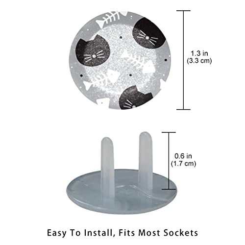 A tomada de Laiyuhua cobre o protetor de plug de plugue elétrico constante de 24 pacote | Tampas de saída de plástico de segurança infantil | Instalação fácil | Prevenção de choque- Cat preto e peixe branco Bone-01