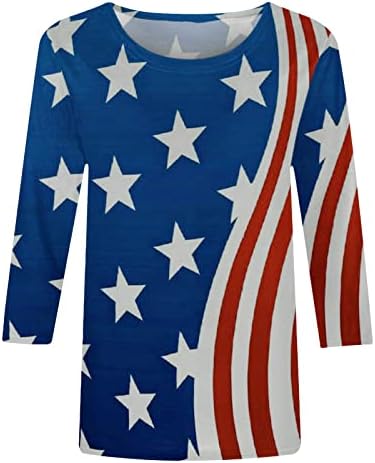 Tuianres feminino américa camisa de bandeira 2023 estrelas da moda listras patrióticas camiseta 3/4 de manga Independence Day Tops Tops