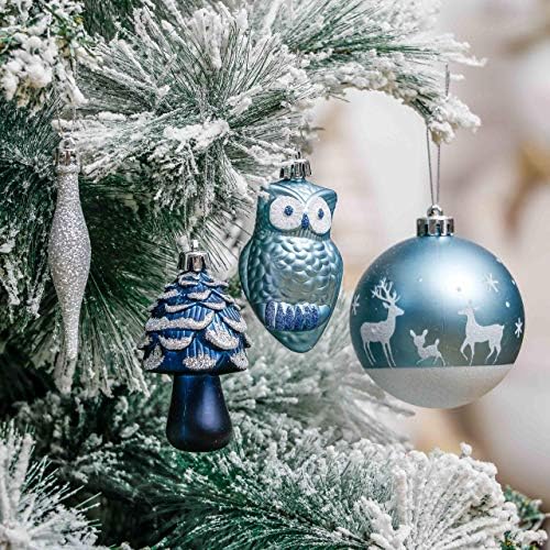Valery Madelyn 2 Set Winter deseja decoração de ornamentos de bola de natal de prata e azul, 16 cm de enfeites de árvore