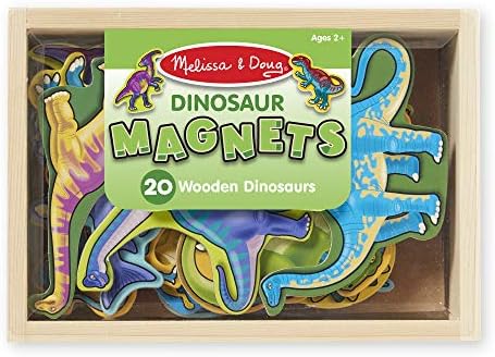 Melissa & Doug Dinosaurs de madeira magnética em uma caixa de armazenamento de madeira