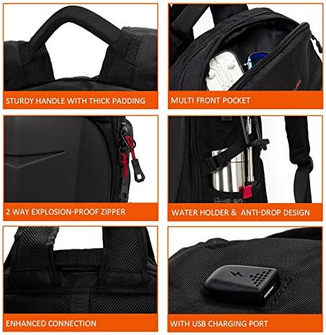 Mochila de laptop de capa dura de Kingslong 17 polegadas para homens com porto USB para mochilas à prova d'água de motocicleta da faculdade preto