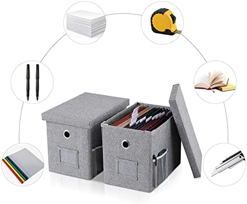 Caixa de arquivo de linho com trilhos deslizantes suaves com tampas para o tamanho da letra pendurado caixa de armazenamento