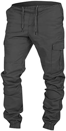 Macacão masculino colar calça de bolso multi -bolso de caminhada calças de sarja de algodão