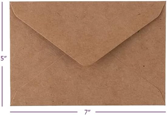 Cards planos em branco e envelopes 5 x 7 Brown Kraft 100 Pacote de envelopes e cartões para casamento, graduação, chá de