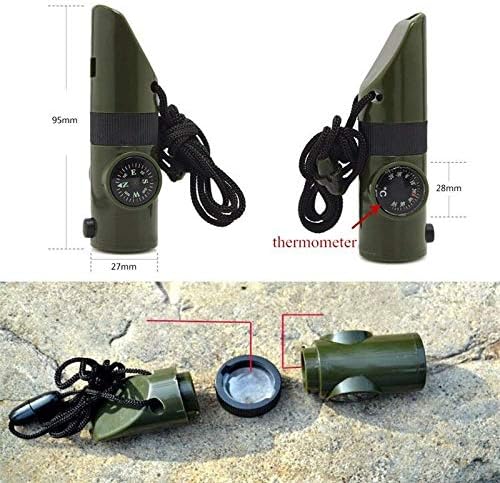 Sawqf 7in1 de emergência de emergência Whistle Compass Multifunction Tool Lantermômetro de armazenamento de lanterna de