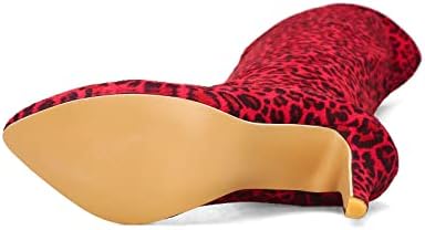 Sexy leopard estampa de ponta pontianeda e quente e quente salto alto botas do joelho