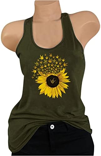 Exército Lime Green Green Crewneck Spandex Bustier Bustier Mulheres sem mangas Sunflower Floral Casual Camisole Bloups Camisole Tshirt