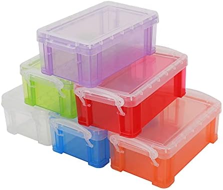 Lnndong-6 peças de 6 cores Caixa de plástico, 5,3 * 2,9 * 1,9 Caixa de armazenamento empilhável transparente com tampa de fivela, usada para armazenar artesanato, material de escritório, cosméticos, pequenos brinquedos, bugigangas, etc.