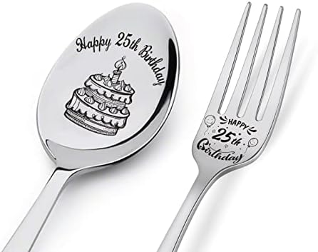 Feliz aniversário de 25 anos de colher e garfo presentes gravados Spoon & Fork Presentes de aniversário personalizados para filho, filha irmã irmão Amigos