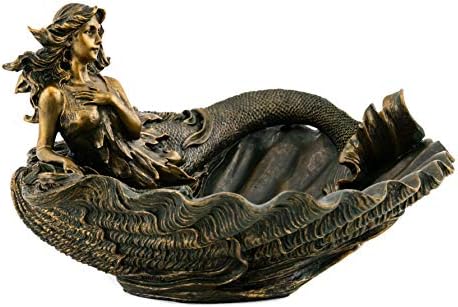 Top Collection Mermaid Shell Jóias Bandeja- Prato Mítico em Bronze Fria Premium- Placa de Ornamento Colecionável de 4,75 polegadas