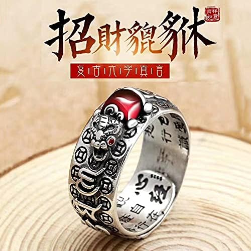 Koedln vintage Pixiu anel 990 Silver Brave Troops Mantra Protect Riqueza Luck Anel ajustável para mulheres homens
