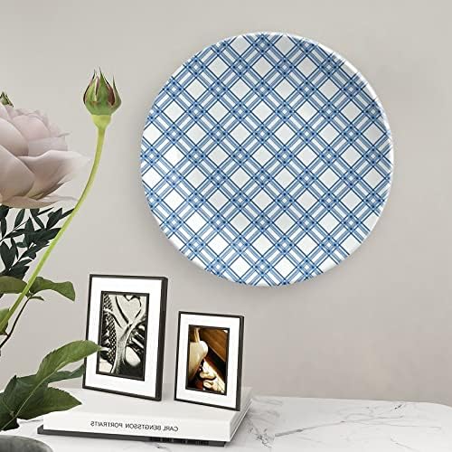 Blue Plaid Bone China Decorativa Placas Cerâmicas Artesanato Com Display Stand for Home Office Wall Decoração