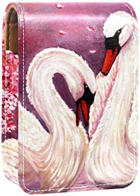 Dois cisnes e cerejeira de batom de maquiagem de flores para a bolsa cosmética externa de viagem portátil