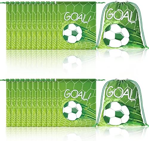 Xuhal 24 Pack Soccer Party Favor Futestring Team Gifts Bags Bags Futebol Candy Goodie Bag Sacos de Trelas de Trelas de Trelas de Treat Sports Splears Birthday Party Decorations Supplies, 9,8 x 11,8 polegadas
