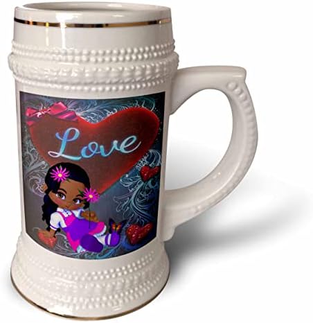 3drose afro -americana criança com corações de amor ao seu redor - 22oz de caneca de Stein