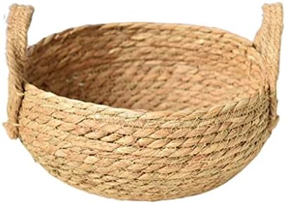 ZJHYXYH Cesta de armazenamento de armazenamento cesto redondo natural com alças para a mesa de mesa de fruta pão