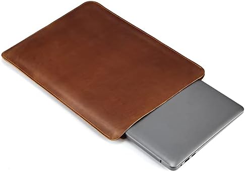 Bolsa de capa de laptop de couro, luxffel artesanal esbelto capa de laptop vintage saco de laptop de couro louco