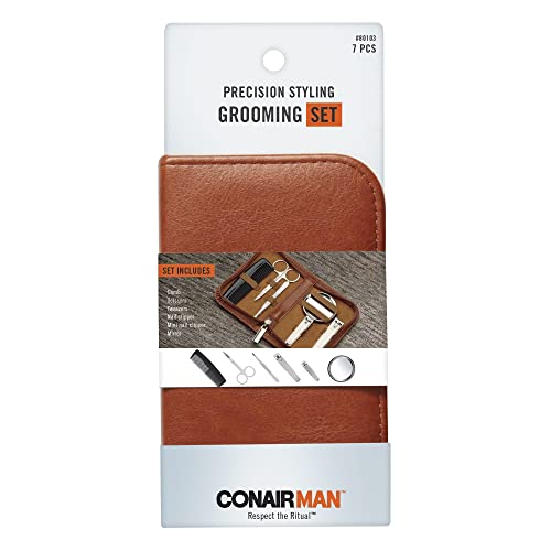 Kit de preparação para homens da Conair, kit de preparação para homens com 7 peças em couro, estojo com zíper