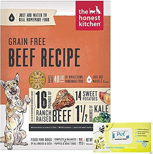 The Honest Kitchen Human Ground Desidrated Grein Free Dog Food, Beef 10lb com lençóis de estimação de 100ct