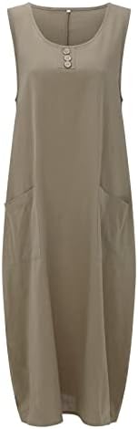 Vestido de túnica para mulheres Everlanding com bolsos, mini vestidos de linho de algodão feminino, botão sem mangas O-J-BELHE