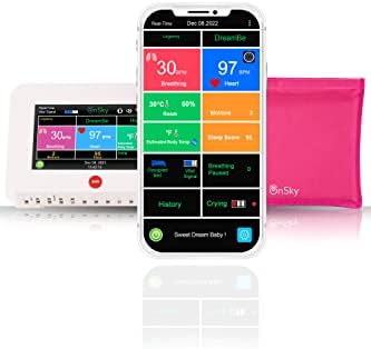 Dreambe-2 rosa por Onsky Monitor de respiração de bebê inteligente sem contato, frequência cardíaca em tempo real e rastreador de sono-monitore bebê em qualquer lugar, a qualquer hora-tela de toque-toque-WiFi –Motion, chorando, alertas de urgência