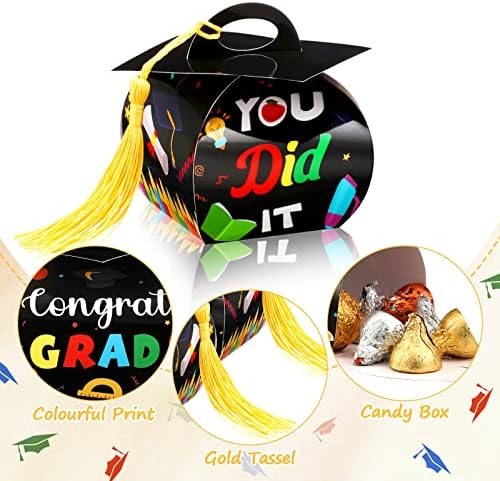 Outus 30 PCs Caps de graduação Caixas de presente Favoras Favors Parabéns Candy Candy Box com borla de ouro para 2023 Kids Graduation