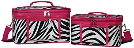 Conjunto de casos de cosméticos de duas peças femininos de viajantes mundiais, zebra de acabamento rosa