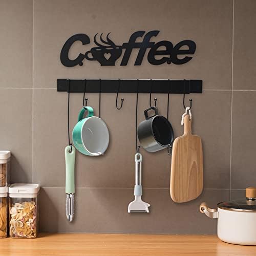 Suporte de caneca de café Montagem de parede com 8 ganchos para o organizador da xícara e com sinal de café de metal extra