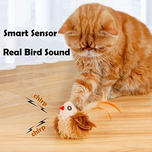 AYQQE Automático Bird Bird Bird Toy, Toys de gatos interativos eletrônicos Squeaky com cauda de penas, pássaro de