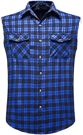 Camisetas xzhdd xadrez xadrez para homens, botão de verão de outono para baixo colarinho verificado colete sem mangas com bolsões com bolsos