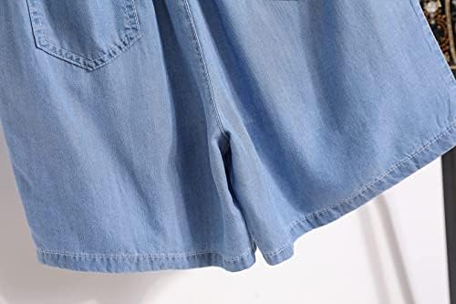 Shorts de verão femininos de cromoncent, shorts de cintura elástica de perna larga com bolsos