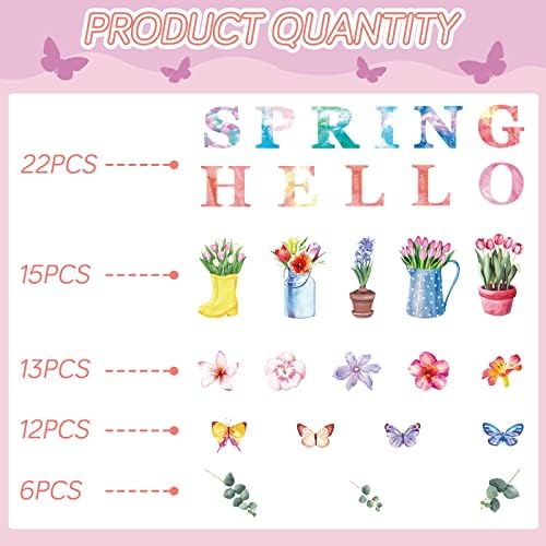 68 PCs Hello Spring Cut -out com 100 PCs Pontos de cola Spring Floral Cutup